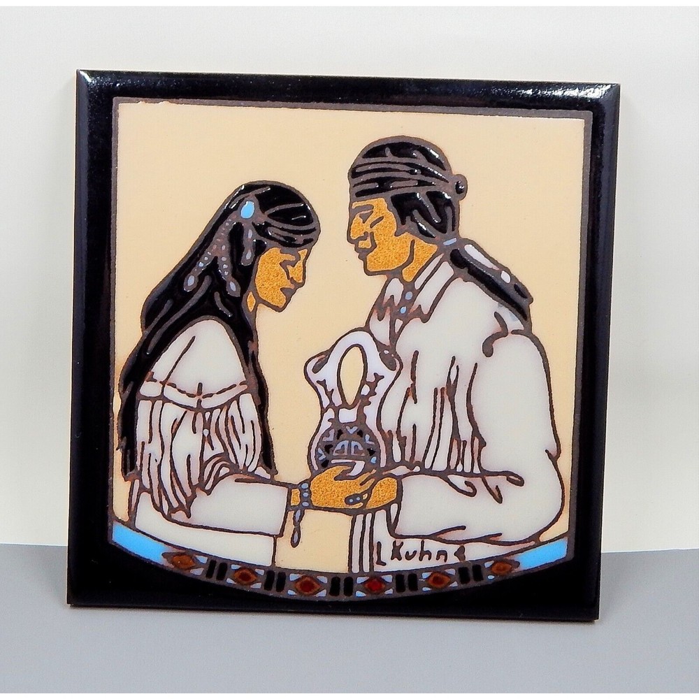 Earthtones Legend of Wedding Vase by Leone Kuhne 1990 Ceramic Decorative Tile